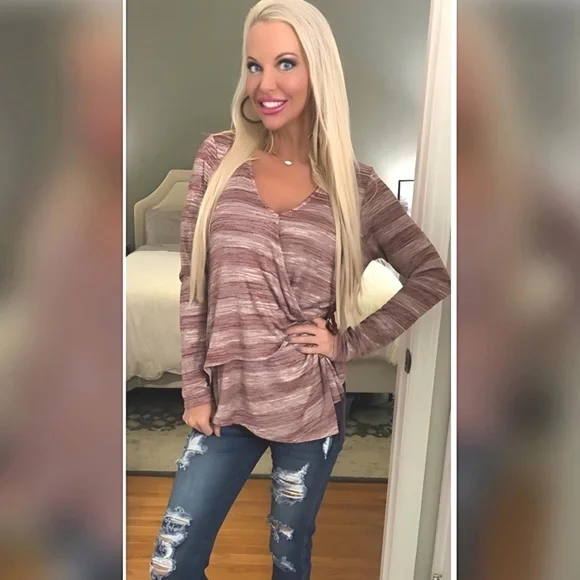 LAST 1! Burgundy Wrap Detail Asymmetric Tunic! - Picture 2 of 2